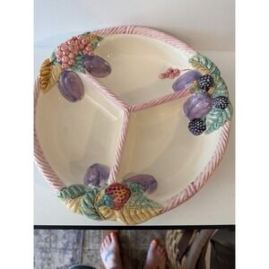 Neuwirth Portugal Ceramic Fruit Divided Serving Platter Pink Basketweave 12.5in